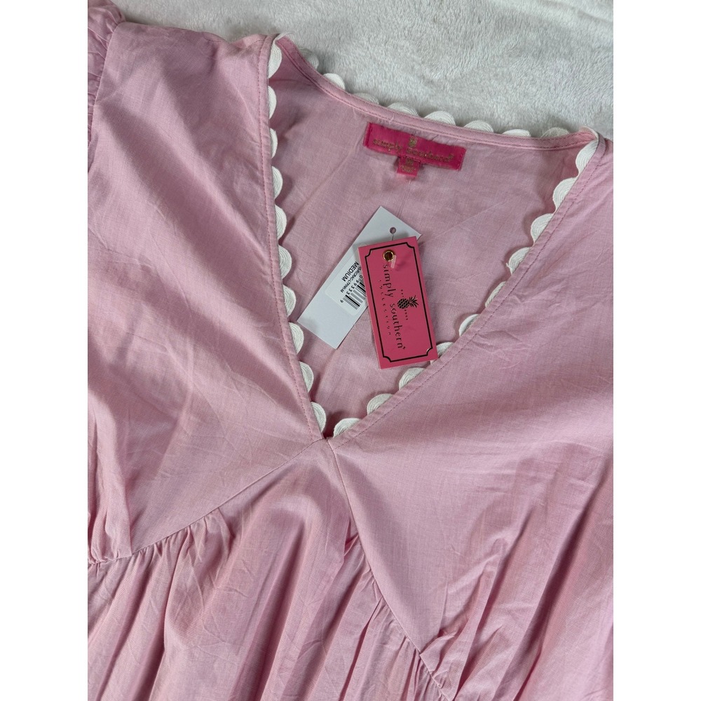Simply Southern Ric-Rac Tiered Babydoll Dress Women M Pink Boho Ruffle Flowy NWT - Picture 4 of 16